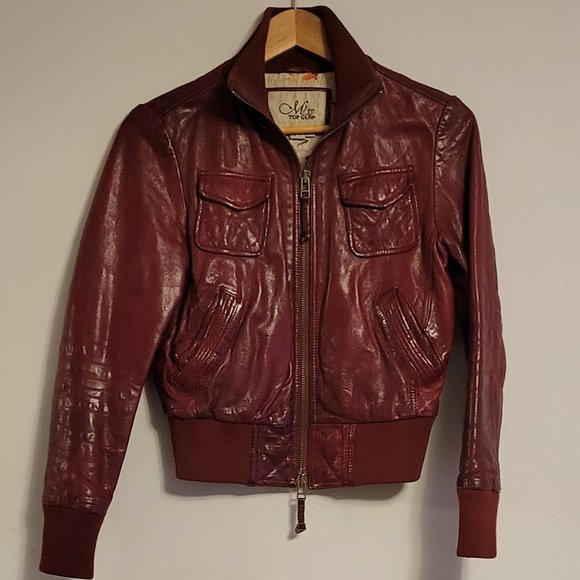 Miss Top Gun Jackets & Blazers - Burgundy Leather Bomber Jacket